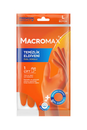 Macro Max Büyük Boy Large Beden Temizlik Eldiveni Pamuklu İç Yüzeyli, Kaydırmaz Desenli