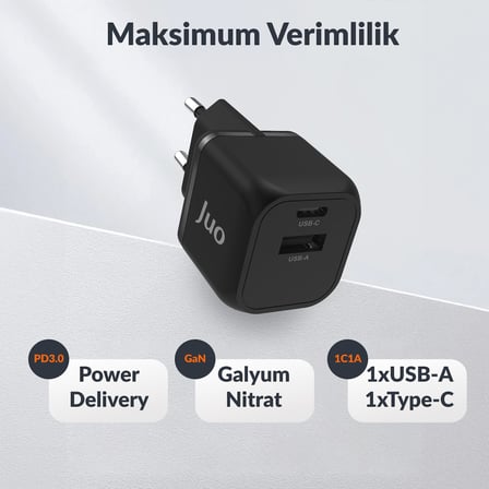 Juo 20w Gan Usb-c Usb-a Şarj Aleti Iphone & Ipad & Android Uyumlu Pd Qc4.0 Type-c Hızlı Şarj Cihazı