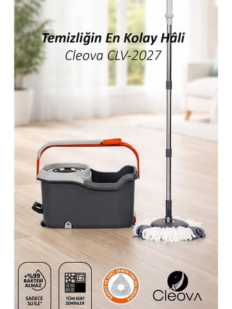 Cleova Cleanmate S2 Pedallı Mop Temizlik Seti Tekerlekli Kova Çıkarılabilir Çelik Sepet