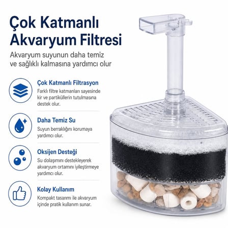 Valkyrie Köşe Akvaryum Filtresi Çok Katmanlı Biyolojik Filtre Süngerli Oksijen Destekli İç Filtre