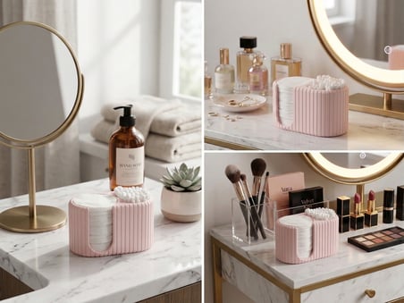 Craftopya Çift Bölmeli Makyaj Pamuğu ve Kulak Çubuğu Kutusu - (Pembe)