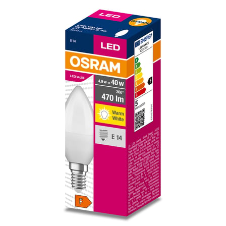 Osram 10'lu Value B40 4.9W 827 2700K Sarı Renk E14 Mum LED Ampul