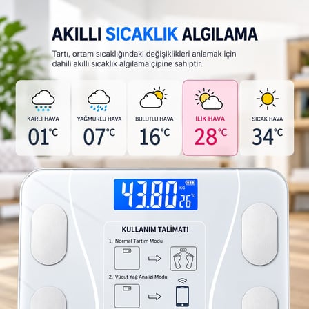 Healtcare DİJİTAL Baskül Bluetooth Vücut Analizi -Dijital Akıllı Tartı-Yağ Ölçer Tartı Akıllı