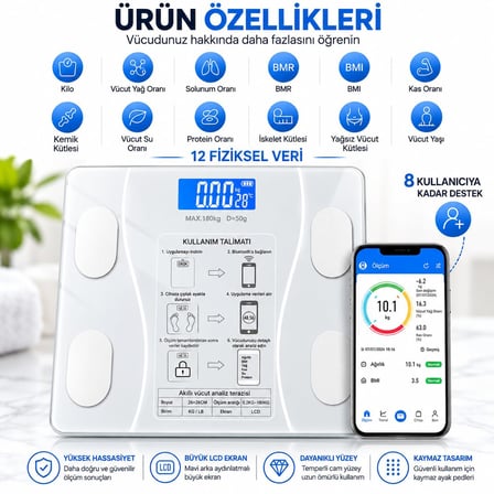 Healtcare DİJİTAL Baskül Bluetooth Vücut Analizi -Dijital Akıllı Tartı-Yağ Ölçer Tartı Akıllı