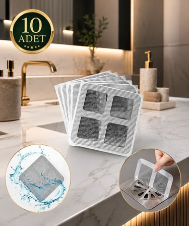 KRAFZ Gider Süzgeci 10’lu Set, Yapışkanlı Saç ve Kıl Tutucu Gider Kapağı