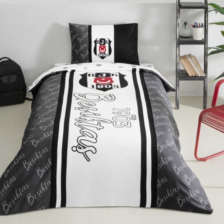Taç Lisanslı Beşiktaş 1903 Glow Düz Pamuk Nevresim Takımı, Çok Renkli, Tek Kişilik