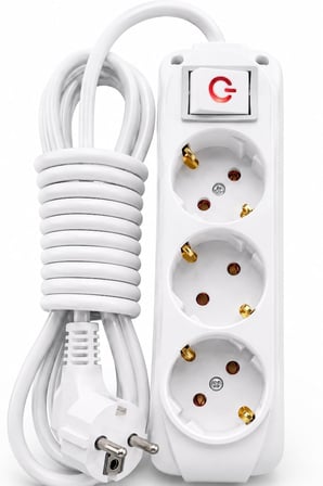 3’lü Priz 2 Metre Uzatma Kablosu Anahtarlı Topraklı 3500W | Işıklı Aç-Kapat Düğmeli Grup Priz