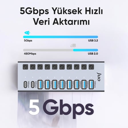 Juo USB-A 10 Portlu Anahtarlı 8*USB-A 2*Type-C 5Gbps USB 3.1 Çoklayıcı Dönüştürücü Hub