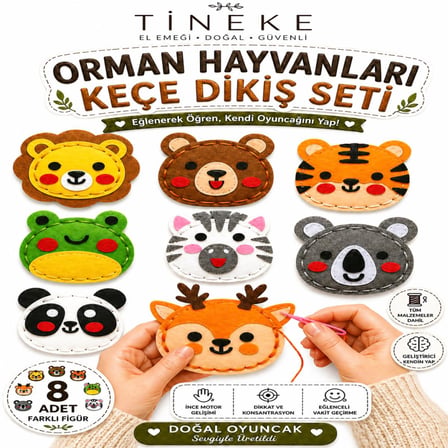 TİNEKE 8 Adet Çocuklar Için Kendin Yap Montessori Eğitici oyuncak Keçe Dikiş El Sanatları Seti 3 Yaş