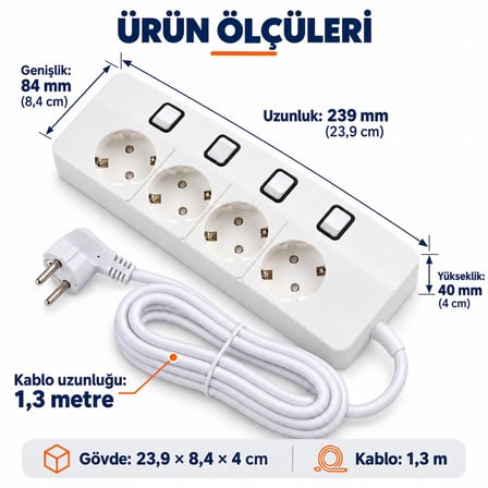TechMore Yamatik XMAN 4'lü Ayrı Anahtarlı 1.3 Metre 4000W 16Ah Termal Güvenlik Akım Korumalı Grup