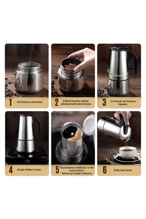 Çelik Ocak Üstü 9 Cup Fincan 450 ml Moka Pot Espresso cin285-9