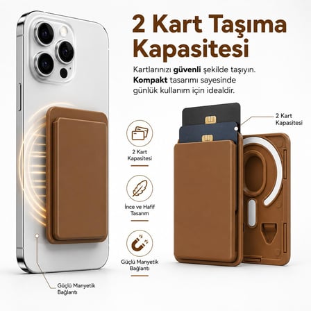 Coverzone MagSafe Uyumlu Manyetik Kartlık Cüzdan, 2 Kart Kapasiteli Telefon Kartlığı