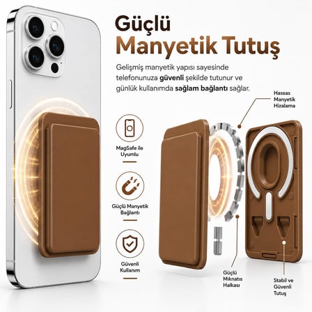 Coverzone MagSafe Uyumlu Manyetik Kartlık Cüzdan, 2 Kart Kapasiteli Telefon Kartlığı