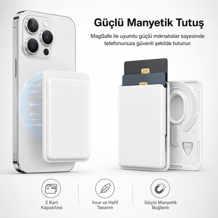 Coverzone MagSafe Uyumlu Manyetik Kartlık Cüzdan, 2 Kart Kapasiteli Telefon Kartlığı