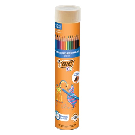 BIC Kids Evolution Kuru Boya Kalemi 12'li Metal Tüp, Kıymık Oluşturmaz, Çiğnemeye Karşı Dayanıklı