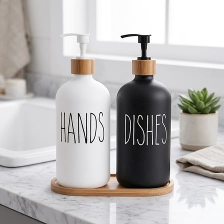Deconox 2'li Lüx Cam Sıvı Sabunluk, Mutfak ve Banyo İçin Modern Cam Sıvı Sabunluk