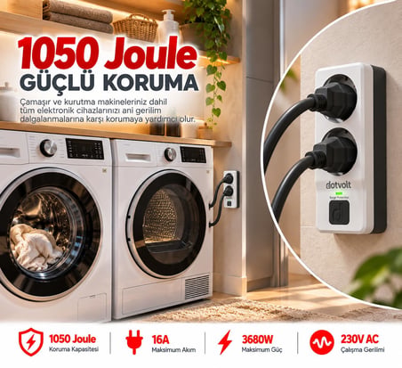 1050 Joule 2'li Akım Korumalı Duvar Tipi Priz
