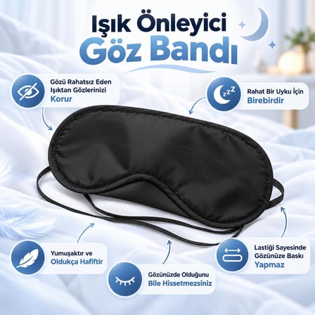 Kyro Tech Uyku Göz Bandı Işık Geçirmez Yumuşak Uyku Maskesi, Göz Baskısını Azaltan Konforlu Kumaş