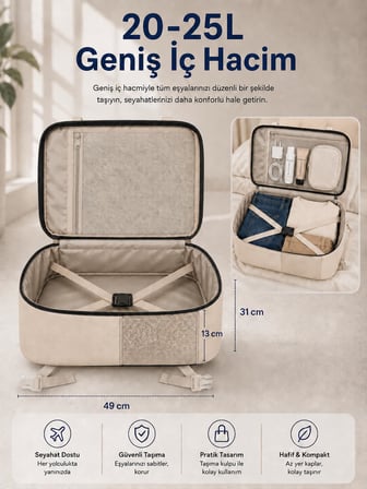 Classone XYZ Serisi TR-100B Kabin Boy,Uçak İçi, Ergonomik, Laptop ve Tablet Bölmeli, Seyahat - Bej