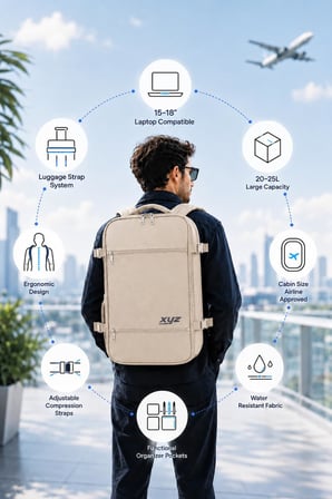 Classone XYZ Serisi TR-100B Kabin Boy,Uçak İçi, Ergonomik, Laptop ve Tablet Bölmeli, Seyahat - Bej