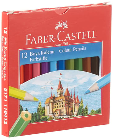 Faber-Castell Karton Kutu Boya Kalemi, 12 Renk, Yarım Boy, Parlak ve Canlı Renkler, Örtücü Etki