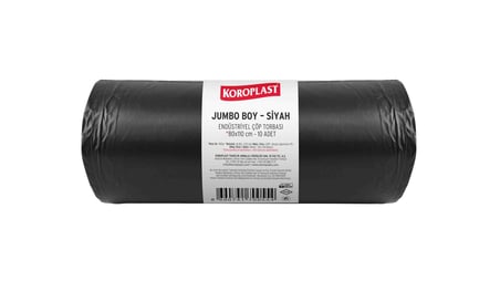 Koroplast Endüstriyel Çöp Torbası Jumbo Boy Siyah 10’lu 80x110 cm, Yırtılmaya Dayanıklı