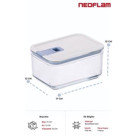 NEOFLAM Perfect Seal Derin Cam Saklama Kabı 1100 ml Bej