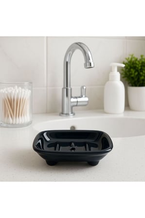 Lexroo ŞURA MUTFAK Seramik Sabunluk, Delikli Tasarım, Siyah, Banyo ve Lavabo için