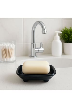 Lexroo ŞURA MUTFAK Seramik Sabunluk, Delikli Tasarım, Siyah, Banyo ve Lavabo için