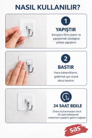 Sas Haus Askı Askılık 5 Adet Güçlü Şeffaf Duvar Askısı Askılığı Yapışkan Vantuz Kanca Mutfak Banyo