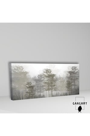 Gaagart Uzun Panaromik Kanvas Tablo Soyut Bohem Çizgisel Ağaçlar, 150 X 50