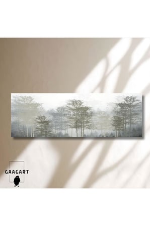 Gaagart Uzun Panaromik Kanvas Tablo Soyut Bohem Çizgisel Ağaçlar, 150 X 50