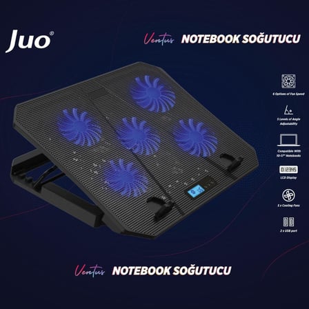 Juo Ventus 5 Fanlı LED Aydınlatmalı Notebook Soğutucu Siyah