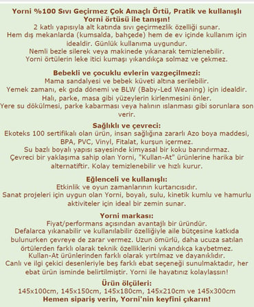 Yorni Su Geçirmez Yer/Masa Örtüsü, Aktivite, Yemek ve Oyun İçin, Doğa Dostu ve Çevreci
