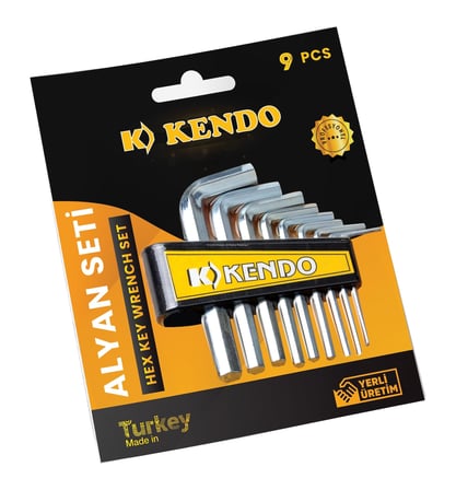 Kendo 9 Parça Alyan Seti, Krom Kaplamalı, Alyan Anahtar Takımı, Sertleştirilmiş Çelik
