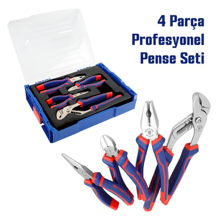 Workpro 4 Parça Profesyonel Pense Seti, Ni-Fe Alaşımlı Karbon Çelik, 200mm Kombine, 160mm Yan Keski