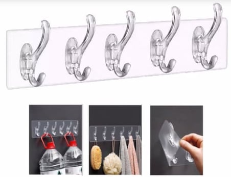 Smartizi 3 Adet Şeffaf Duvar Askısı 5'li Iz Bırakmayan Güçlü Yapışkanlı Askı Kapı Arkası Banyo