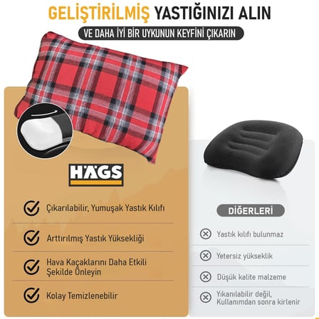 Haegs Kamp Yastığı, Seyahat Yastığı, Silikon Elyaf Dolgulu Hafif Küçük Yastık, Orta Sertlikte