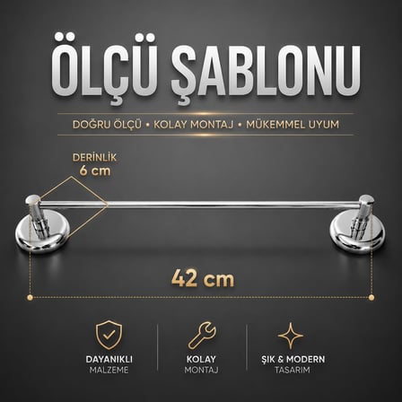 Badem10 Metal Krom Bez Havlu Asma Askısı Aparatı 42 cm Banyo Lavabo Vidalı Askılık Sağlam Askı