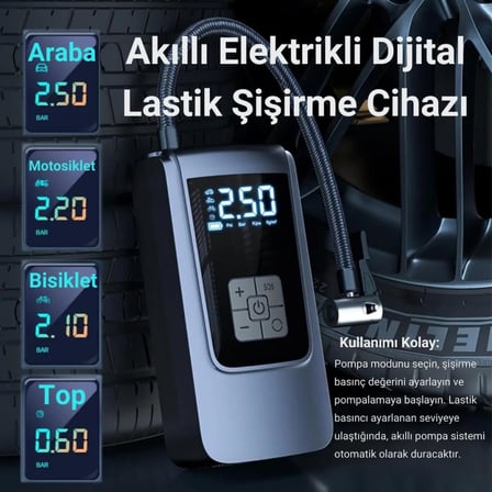 Polham 6000mAh Şarjlı 150PSİ Ultra Hızlı Lastik Şişirme Hava Kompresörü,Araç, Motosiklet