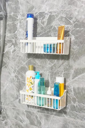ATA HOME Banyor Yapışkanlı Banyo Rafı, 2'li Banyo Düzenleyici Organizer Duş Şampuanlık