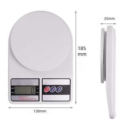 Promosyonca Dijital Mutfak Terazisi, 10kg Kapasite, LCD Ekran, 130x185x35mm, Beyaz