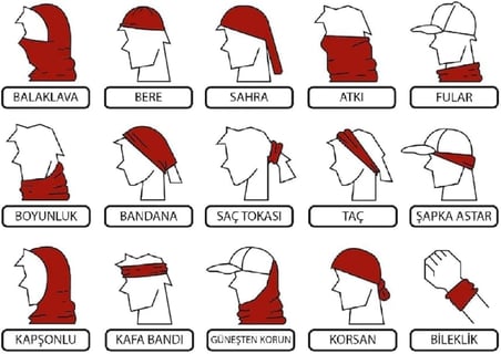 Lexroo Siyah Boyunluk Bandana Buff Saç Bandı Maske Balaklava Toka