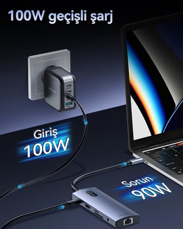 Rocoren 11 Portlu 4K 30Hz HDMI Gigabit Ethernet SD TF Kart Okuyuculu 3.5mm Jack USB Hub Çoklayıcı