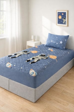 Formeya Astronot Desen Tek Kişilik Kapitone Fitted Su Sıvı Geçirmez Yatak Alezi Seti