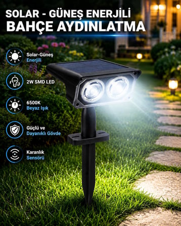 Coverzone Solar Bahçe Lambası 2W SMD Led, Toprak Çubuklu, Güneş Enerjili Bahçe Aydınlatma
