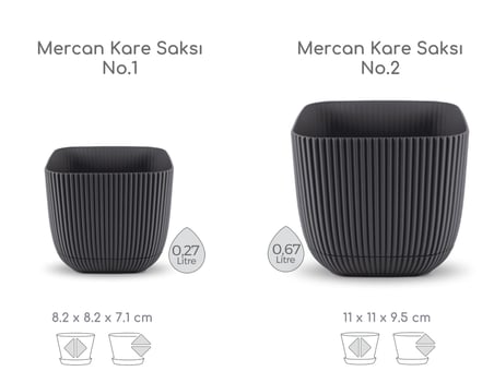 Lexroo Mercan Kare Saksı Seti 0,27 litre + 0,67 litre, İç Mekan