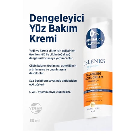Celenes By Sweden Sea Buckthorn Dengeleyici Yüz Bakım Kremi Yağlı/Karma Ciltler 50 ml