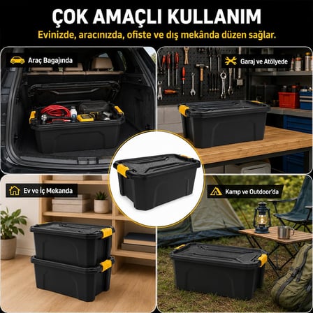 30 Litre Sert Plastik Tek Bölmeli Organizer Kutu, Saklama Kabı - Ev Araba Saklama Kutusu