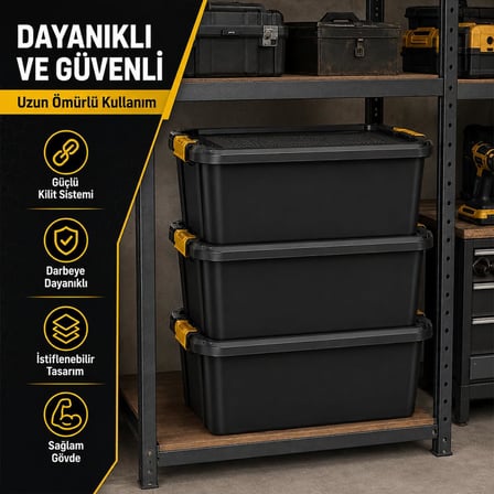 30 Litre Sert Plastik Tek Bölmeli Organizer Kutu, Saklama Kabı - Ev Araba Saklama Kutusu